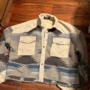 Women’s Southwestern‎ Cropped Jacket Tribal Print Corduroy Trim Size M by blue b